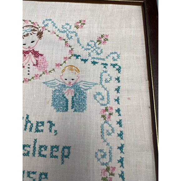 Vtg Framed Cross Stitch Prayer Embroidery Bedtime Prayer Nursery Angel - Picture 11 of 12